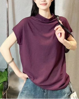 時尚百搭半高領修身顯瘦凈色TEE-003784-全店新品,買滿$400即減$40輸入優惠碼(SS-40)